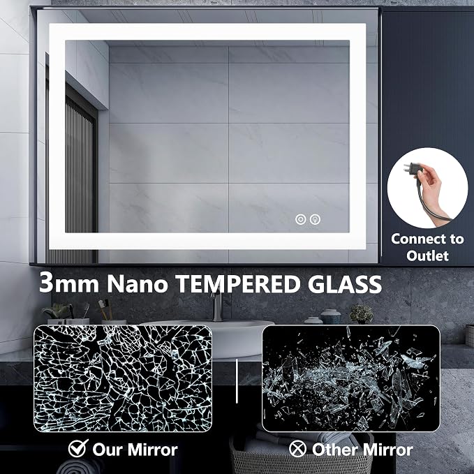 DUMOS 20"x28" LED Bathroom Mirror, Bathroom Vanity Mirror | Smart Anti-Fog, Front Light and Backlit, 3 Color Temperatures, Dimmable, Memory Function