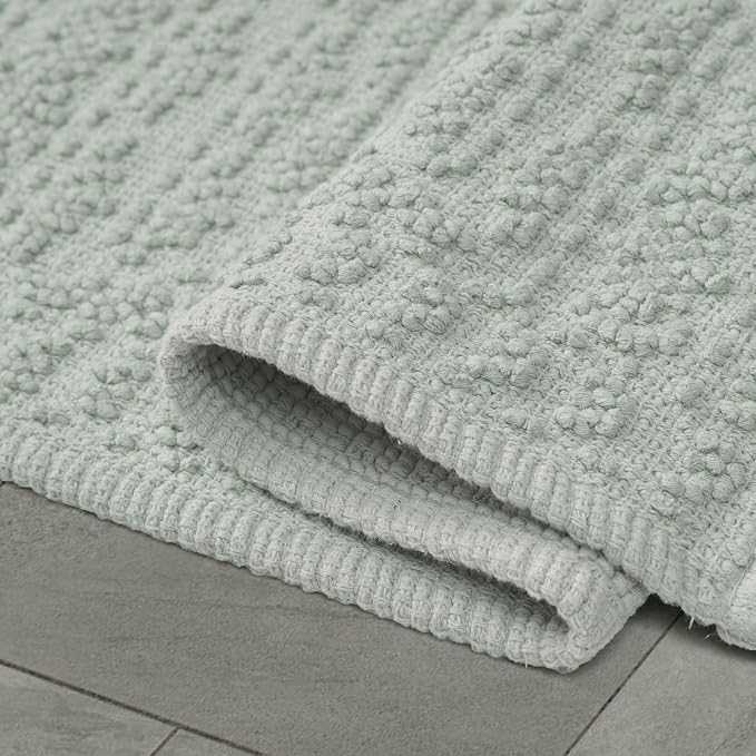 French Connection Nellore Bath Rugs, Woven and Beaded Bath Mats, Durable and Thick Bath Mats for Bathroom and Shower Rugs, 17" x 28", Light Blue