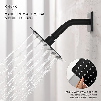 KENES Shower Set with Tub Faucet, Matte Black Tub and Shower Trim Kit | Shower Faucet with 6-Inch Rain Shower Head, Square Shower System, Valve Included, Lead-Free cUPC & NSF Certified, Stainless