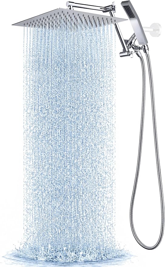 G-Promise All Metal 12 Inches Rainfall Shower Head with Handheld Combo | All Metal, Built to Last, Easy Install, Adjustable Height & Angle for All Heights, Extra Long Hose, Modern Upgrade