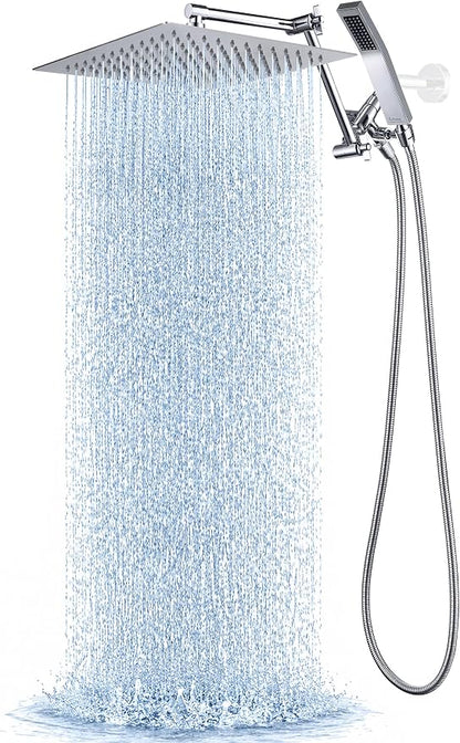 G-Promise All Metal 12 Inches Rainfall Shower Head with Handheld Combo | All Metal, Built to Last, Easy Install, Adjustable Height & Angle for All Heights, Extra Long Hose, Modern Upgrade