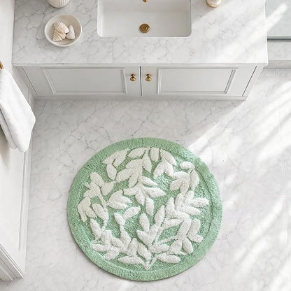 Madison Park Serene Tufted Bath Rug Cotton Absorbent, Round, Sage Green | Quick Dry, Soft Pile, Machine Washable, Floral Pattern, Plush, OEKO-TEX Certified