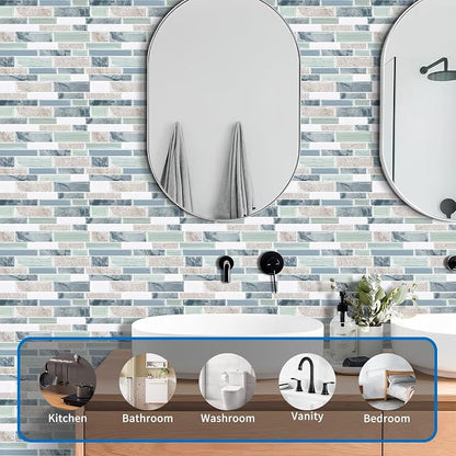 10-Sheet Peel and Stick Kitchen Backsplash Tiles | 3D Waterproof Self Adhesive Wall Tile Stick on Backsplash for Kitchen and Bathroom(Sage Green,12"×12")