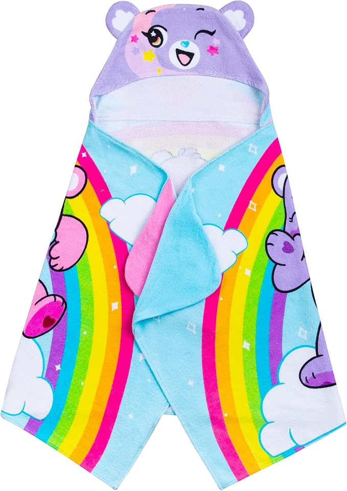 Care Bears Bath/Pool/Beach Soft Cotton Terry Hooded Towel Wrap, 24 in x 50 in, By Franco Kids