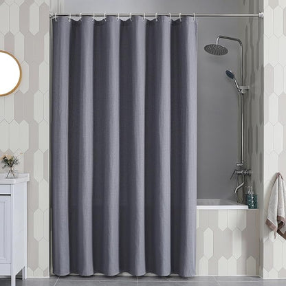 Extra Long Shower Curtain Set - 84 Inch Long Waffle Weave Heavy Duty Cloth Shower Curtain for Bathroom, Luxury Weighted 230GSM Bath Curtain Set with 12 Plastic Hooks, 72x84, Grey
