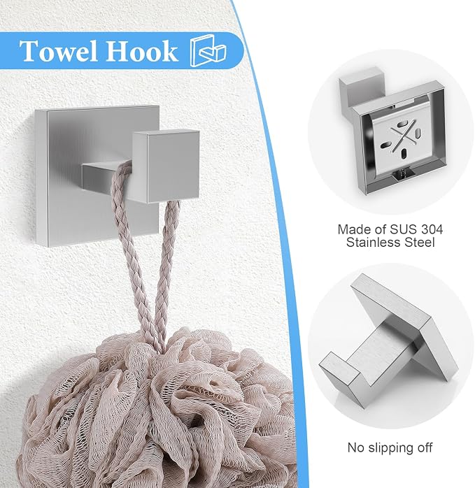 TURS 5-Piece Bathroom Hardware Set Brushed Nickel Towel Bar Set 23.6inch Bath Towel Holder Sets SUS 304 Stainless Steel Wall Mounted Towel Rack Sets for Bathroom.