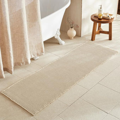 TYUU Waffle Runner Rug Bathroom, Long Boho Bath Mat, 72x24 Pale Beige | Super Absorbent Quick Dry Bath Rug, Non-Slip Backing, Soft Waffle Washable Farmhouse Bathroom Mats, Tub, Shower & Home Decor