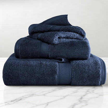 SUPERIOR Egyptian Cotton Ultra Plush & Absorbent, 3 Piece Set, Navy Blue | Quick Dry, Soft Luxury Towel Set, Bath Essentials, Guest Bath, Spa, 1 Bath, 1 Hand, 1 Face Towels, Madeline Towels