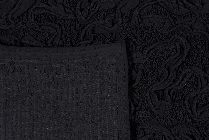 Home Weavers Bell Flower Collection 100% Cotton Tufted Bath Rugs, Extra Soft and Absorbent Bath Rugs, Non-Slip Bath Mats, Machine Washable, Bath Mats for Bathroom Floor, 17"x30" Slice Rug, Black