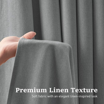 72x81 Ringless Linen Look Shower Curtain with Snap Liner Charcoal Grey | Tall Size, 3 in 1 Shower Curtain Set, Removable Liner, Waterproof & Washable, Mesh Top Window, Durable Fabric, Easy Setup