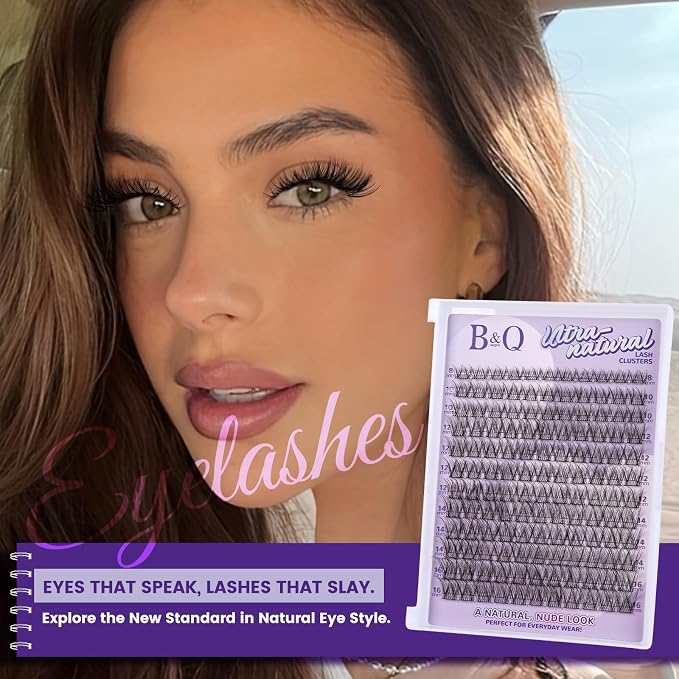B&Q Natural Lash Clusters, Wispy Invisible Band for Daily Wear, 144PCS | Natural wispy clusters 8-16mm, invisible band 0.03mm ultra-fine, sensitive eyes friendly, DIY daily office date night