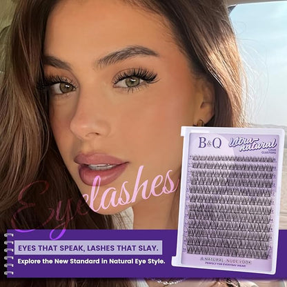 B&Q Natural Lash Clusters, Wispy Invisible Band for Daily Wear, 144PCS | Natural wispy clusters 8-16mm, invisible band 0.03mm ultra-fine, sensitive eyes friendly, DIY daily office date night