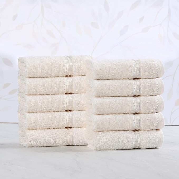 Superior Egyptian Cotton 10-Piece Face Towel Set , Small Towels For Facial, Spa, Quick Dry, Absorbent Towels, Bathroom Accessories, Guest Bath, Home Essentials, Washcloth, Airbnb, Ivory