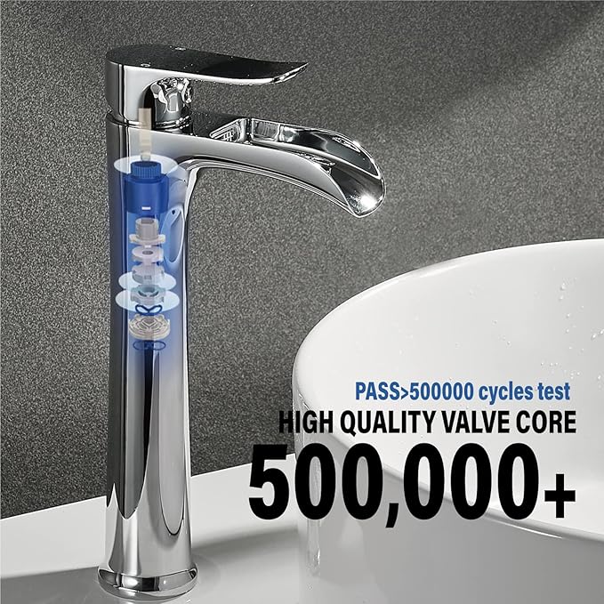 Yundoom Vessel Sink Faucet,Chrome Single Hole Single Handle Tall Bathroom Bowl Sink Faucet,Waterfall Bathroom Faucet,Modern Bathroom Tall Faucet.