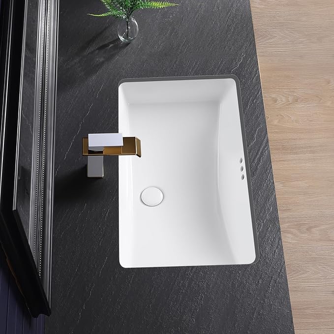 Undermount Bathroom Sink 27x17 Inch Small Bathroom Sink White Porcelain Ceramic Bathroom Under Counter Lavatory Vanity Sink Basin Rectangular Undermount Sinks with Overflow