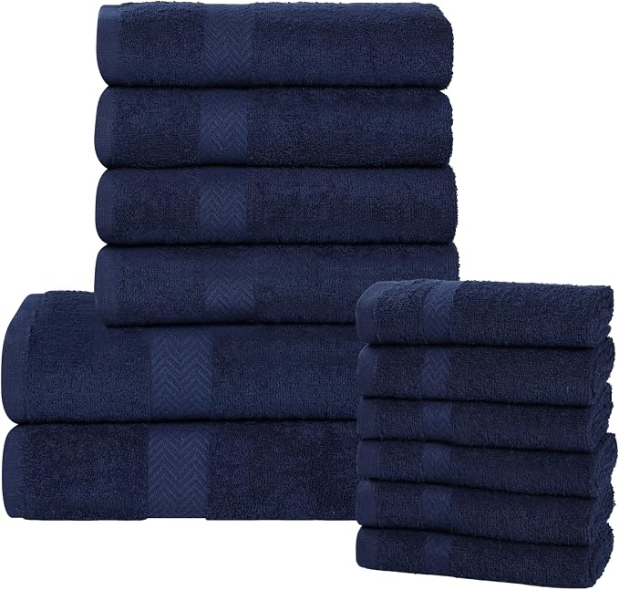 Superior 12-Piece Cotton Assorted Towel Set, Includes 6 Face Towel, 4 Hand, and 2 Bath Towels, Home, Bathroom, Guest Bath Essentials, Quick Dry, Absorbent, Franklin Collection - Navy Blue