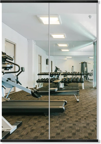 Home Gym Mirror, 70''x24''x2PCS Black Wall Mounted Large Frameless Tempered Glass Wall Mirror for Home Gym, Garage, Bedroom, Bathroom