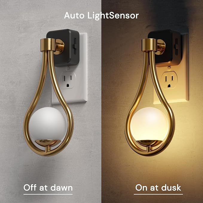 L LOHAS LED Night Lights Plug Into Wall 2 Pack, Dusk to Dawn Sensor | Soft White 3000K Nightlight, 0-100LM Adjustable Brightness 330°Rotating Plug in Night Light Bathroom Hallway Bedroom Stairway