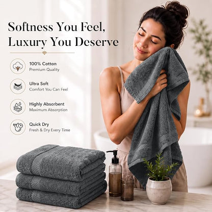 DAN RIVER 600 GSM Cotton Large Bath Towels Set of 4, 27 x 54 Inches, Gray | Larger & Lighter Weight Towels for Bathroom - Highly Absorbent & Quick Dry 100% Cotton Bath Towel Set for Home, Spa & Hotel