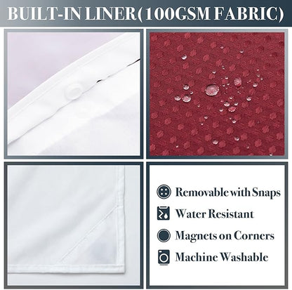 N&Y HOME Waffle Weave Shower Curtain with Snap-in Fabric Liner & 12 Metal Hooks Set - Hotel Style, Waterproof & Washable, Heavyweight Fabric & Mesh Top Window - 71x72, Wine Red