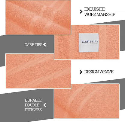 Looperry 6 Pack Small Bath Towel Set - 100% Cotton 23x46 Shower Towels in 450 GSM. Lightweight & Absorbent Quick Dry Gym Towel for Showering, Pet Drying, Spas & Salons. Terry Ringspun Towels (Peach)