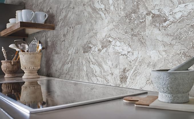 Universal White and Gray 3 MIL x 12 in. W x 24 in. L Peel and Stick Water Resistant Vinyl Tile Flooring (30.2 sqft/case)