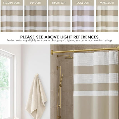 Madison Park Spa Waffle Weave Stall Shower Curtain, 36 x 72, Taupe | Striped, Pieced Fabric Design, 3M Scotchgard Moisture Management, Hotel Quality, Modern, for Bathroom, OEKO-TEX Certified