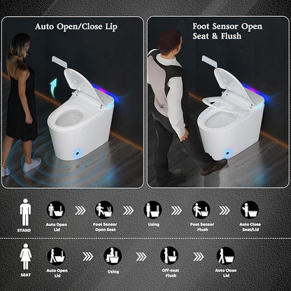 Vipbear Smart Toilet with Bidet Built in, Bidet Toilet with Heated Seat and Night Light, Modern Tankless Toilet for Bathroom, One Piece Toilets with Auto Soft Close, Deodorization, Dryer, Foot Sensor