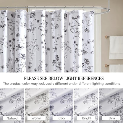 Martha Stewart 100% Cotton Floral Shower Curtain, 72 x 72, Black | Martha's Garden Series, Botanical Floral Print, Spa Quality Modern, Machine Washable, Modern Bathroom Curtains