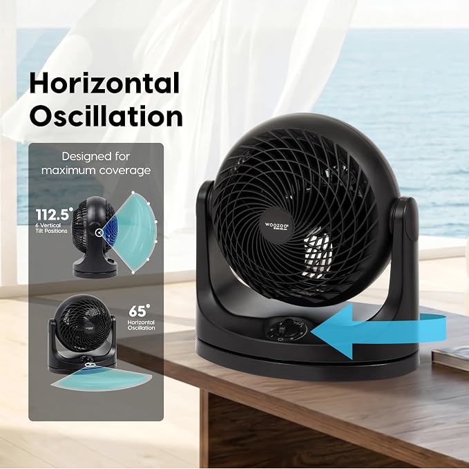 IRIS USA WOOZOO Medium Desk Fan, Oscillating, 112° Tilt, Dorm Office, Black | 36ft Max Air Distance, 244ft² Coverage, 112° Adjustable Vertical Tilt, 29db