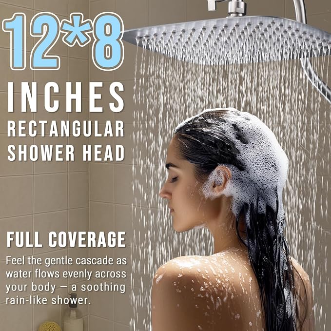 G-Promise All Metal 12 Inch Large Rain Shower Head for Ceiling or Wall | Built to Last, Rust Resistant 304 Stainless Steel, Easy to Install, Full Body Coverage Rainfall Shower Head, Daily SPA