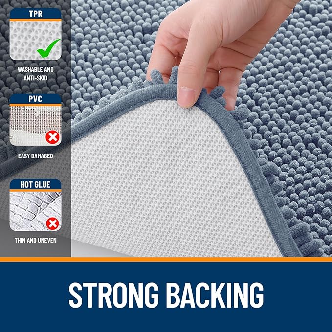 OLANLY Bathroom Rugs 34x21, Extra Soft Absorbent Chenille Bath Rugs | Airy Blue, Quick-Drying Rubber Backing, Machine Washable Bath Mat for Bathroom Floor, Tub and Shower, Home Decor Accessories
