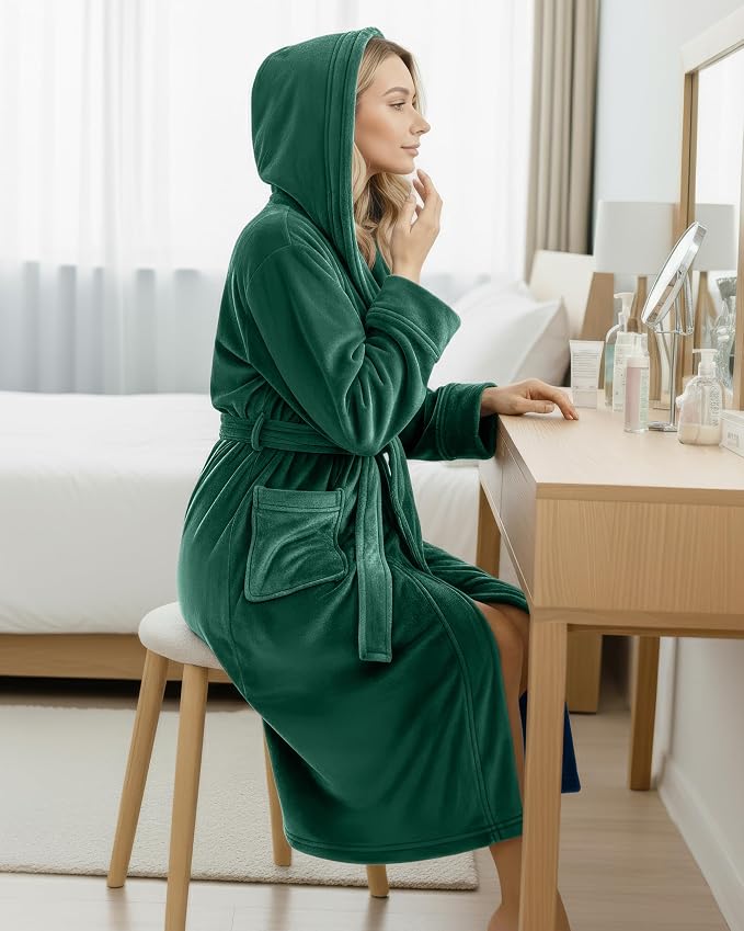 Premium Ultra Soft Robes for Women with Hood Plush Fleece Long Bathrobe