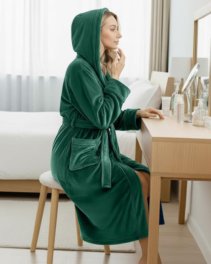 Premium Ultra Soft Robes for Women with Hood Plush Fleece Long Bathrobe