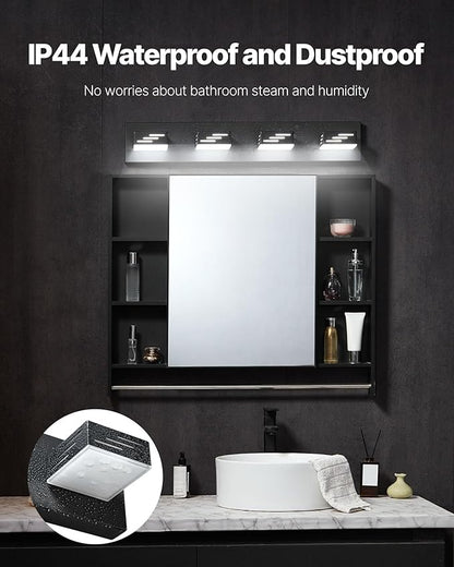 VEVOR 4-Light LED Modern Vanity Light Fixtures, 25.59-Inch, Black Finish Bathroom Wall Lighting Fixture Over Mirror, with IP44 Waterproof, for Bathroom, Living Room, Bedroom, Hallway, Cool White 6000K