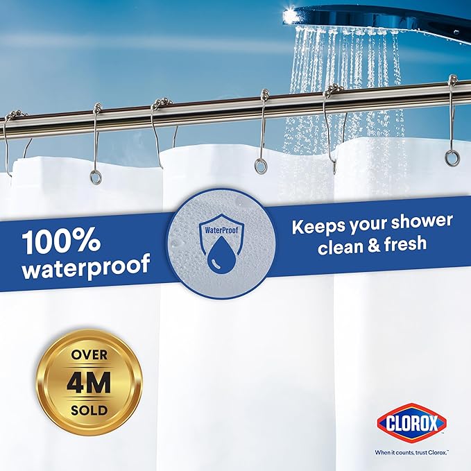Clorox Shower Curtain Liner, Premium Medium-Weight Durable Waterproof 6g PEVA for Bathroom with Weighted Magnets, Extra Long 72" x 96", Frosty 1 Pack