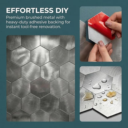 10pcs Peel & Stick Mosaic Wall Stickers - Waterproof/Anti-Skid/High Temp Resistant Decals, Multi-Purpose Removable Decoration for Kitchen Backsplash, Bathroom&Office (10, Silver)