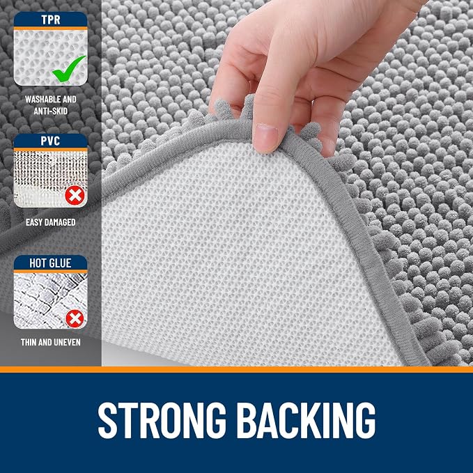 OLANLY Bathroom Rugs 34x21, Extra Soft Absorbent Chenille Bath Rugs | Grey, Quick-Drying Rubber Backing, Machine Washable Bath Mat for Bathroom Floor, Tub and Shower, Home Decor Accessories