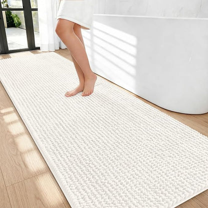 OLANLY Thick Chenille Bathroom Runner Rugs 70x24, Absorbent Bath Mat, Ivory | Soft Bath Rugs, Rubber Backing, Machine Wash Dry, Bath Mats for Bathroom, Tub and Shower, Home Decor Accessories
