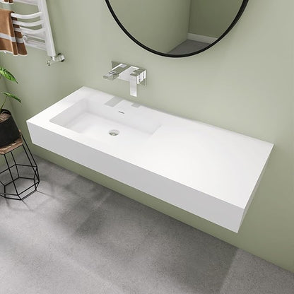 SJ STAR&JANE 47" x 19" Solid Surface Bathroom Single Vessel Sink, Wall Mounted Sink, Stone Resin Countertop With Single Bowl in Matte White Floating Vanity Sink Durable Modern Design