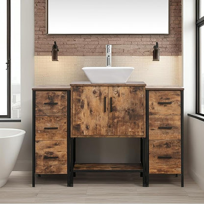 UEV 48" Antique Bathroom Vanity, Dark Brown Bathroom Vanity Set with Sink and 3 Drawers Side Cabinet Combo, Iron Wood Bathroom Cabinet with Adjustable Water Temperature Faucet (A07)