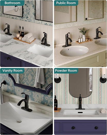 Homevacious Oil Rubbed Bronze Bathroom Faucet 1 Hole One-Handle Lever Bathroom Sink Faucets Bath Rustic Lavatory Basin Mixer Tap with Pop Up Drain with Overflow Supply Hose ORB