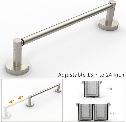 Ruacq Adjustable Towel Bar 13.7 to 24 Inch Bathroom Nickel Single Towel Bar Stainless Steel Modern Wall Mounted Round Towel Holders, Brushed Nickel