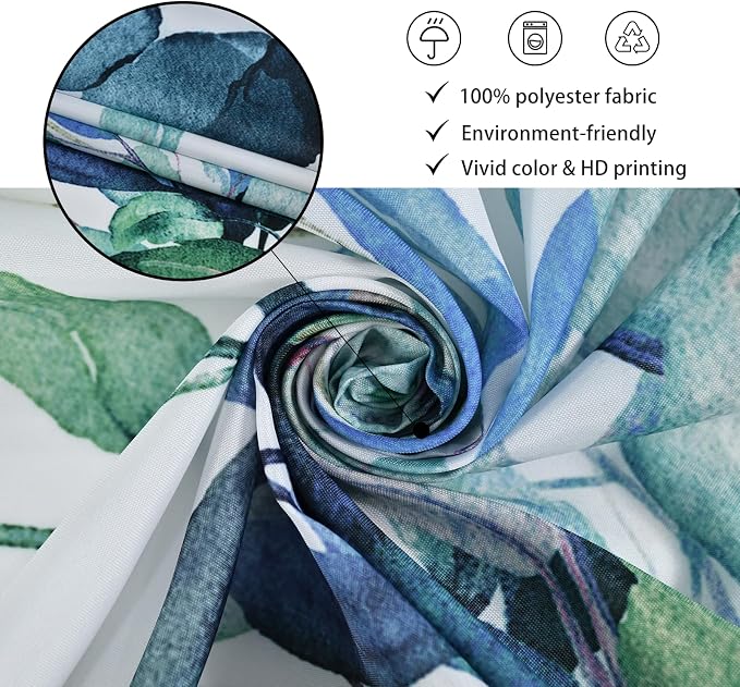Eucalyptus Shower Curtain, Watercolor Green Leaves Plant Floral Spring Nature Waterproof Fabric Machine Washable with Hooks for Bathroom Bathtub 60Wx72H