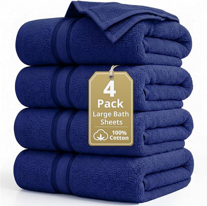 LANE LINEN Bath Sheets - Hotel-Grade Zero Twist Cotton - 4 Piece (35"x66") Oversized Bath Towels Large - Fluffy Cloud-Like Softness & Fade Resistant - Extra absorbent for active households - Navy Blue