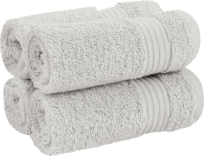 Cotton Paradise 100% Cotton Turkish Washcloth Set for Bathroom, 4 Piece Soft Absorbent Small Towels Wash Rags, Silver Grey