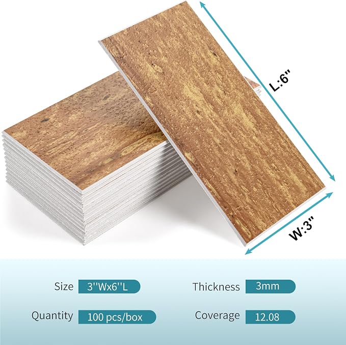 Vamos Tile 100 Pieces Peel and Stick Backsplash Tiles, 3" x 6" PVC Subway Tile, Red Travertine Stick on Backsplash Tiles for Kitchen/Bathroom/Fireplace/Laundry/Camper