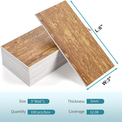Vamos Tile 100 Pieces Peel and Stick Backsplash Tiles, 3" x 6" PVC Subway Tile, Red Travertine Stick on Backsplash Tiles for Kitchen/Bathroom/Fireplace/Laundry/Camper