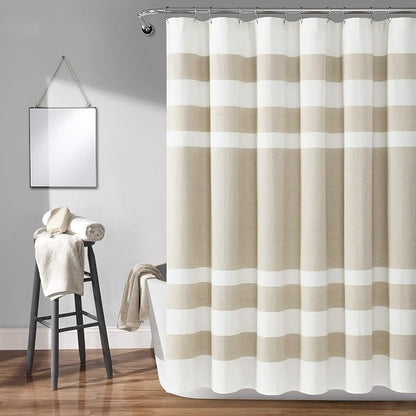 Lush Decor Cape Cod Stripe Yarn Dyed Cotton Shower Curtain, 72" x 72", Taupe
