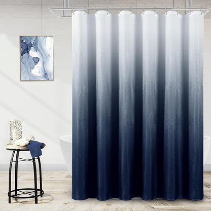Shower Curtain 72 inches Long 6FT for Bathroom 1 Panel Navy Blue | Ombre Waffle, Shower Curtains with Hook, Water Repellent, Boho Farmhouse, Simple Modern Bath Decor, 72x72